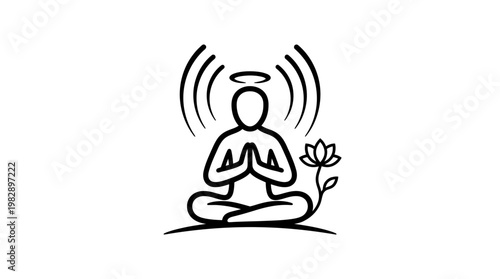 Meditating Figure with Aura Halo and Lotus Flower