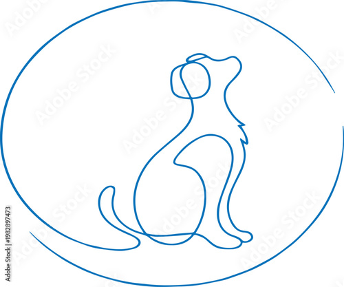 Cute Dog One-Line Sitting Vector Illustration