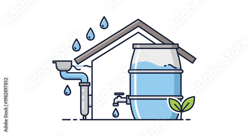 Rainwater Harvesting Barrel System Outdoor.