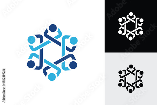 Global Community Logo with Abstract People Unity Teamwork Connection Symbol