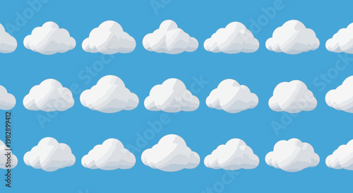 Seamless pattern of fluffy white clouds on blue sky background illustration