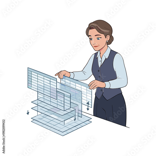 Woman presents detailed architectural building model with blueprints in hand