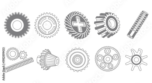 Mechanical gears and cogs vector graphic elements set