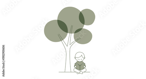 Child sitting under a tree outdoors.