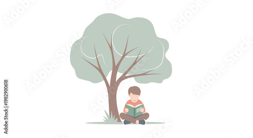 Child sitting under a tree.