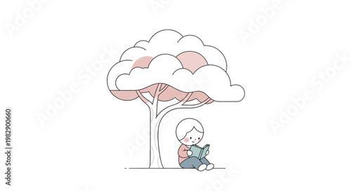 Child sitting under a tree with teddy.