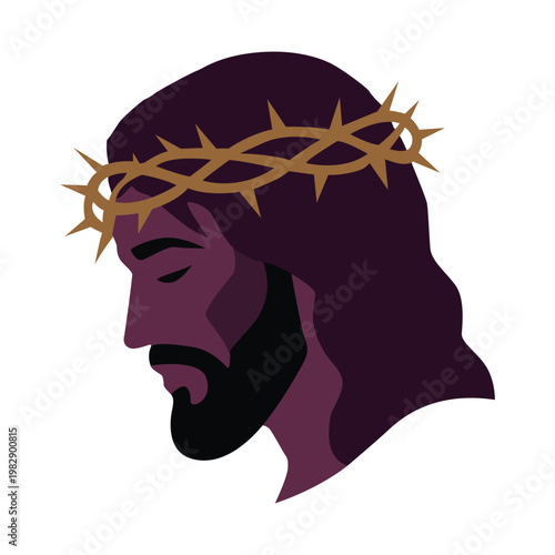 Profile Illustration of Jesus Christ with Crown of Thorns
