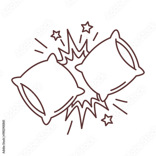 Fun Pillow Fight Illustration Line Art Style