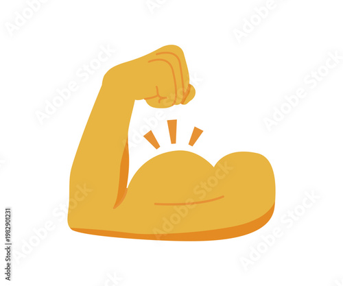 A cartoon style vector illustration of a flexed human arm showing strong biceps. Biceps emoji, arm wrestling. Isolated on white background, this graphic symbolizes power, fitness, bodybuilding healthy