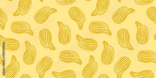 potato chips pattern. doodle potato chips pattern background. potato chips seamless pattern background. unhealthy snacks chips pattern.