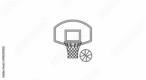 Simple outline drawing of a basketball hoop and ball