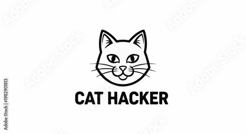 Stylized black and white cat face logo with text