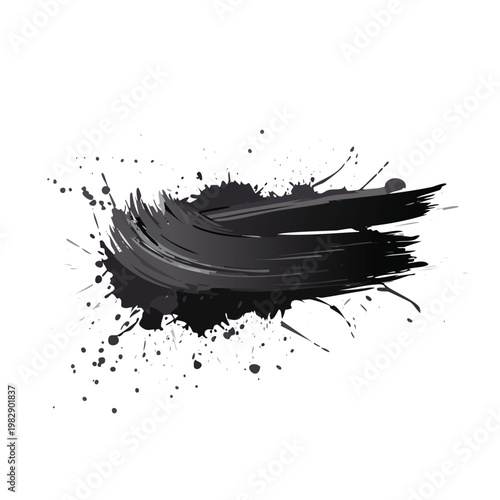 Abstract dark paint stroke and splatters on white background design