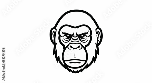 Stylized black and white outline of a gorilla's face with intense eyes
