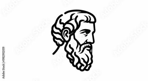 Stylized profile of a man with long hair and beard