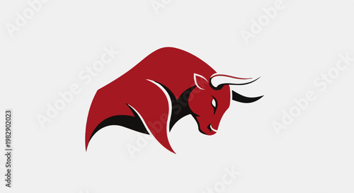 Stylized red bull with horns and tail on a white background