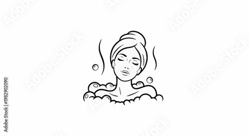 Woman relaxing in a bubble bath, with steam rising around her