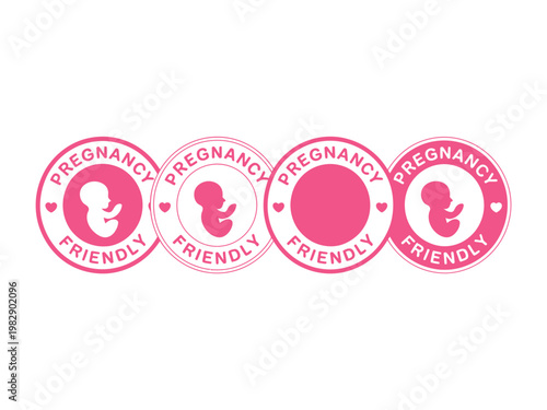 A set of pink pregnancy friendly stickers with baby silhouettes on a white background