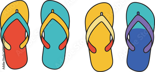 set of colorful flip flops vector