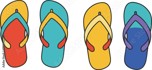 vector illustration of a set of colorful flip flops