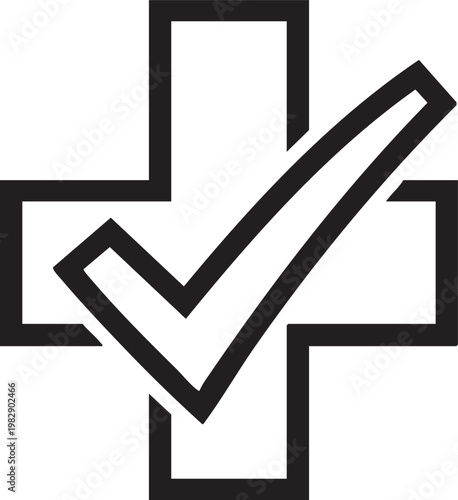 Geometric checkmark symbol composed of bold lines and empty squares