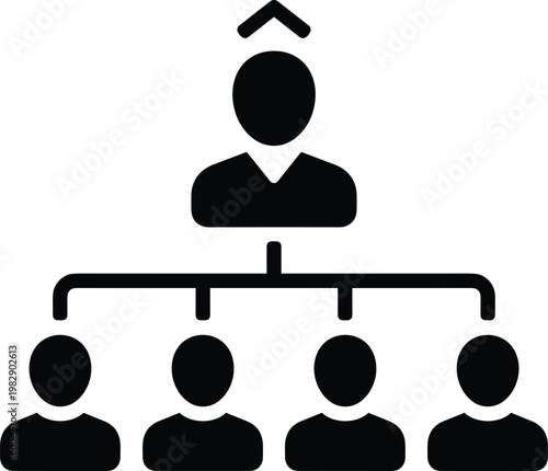 Hierarchical structure with an upward-pointing arrow indicating authority over a group of individuals.