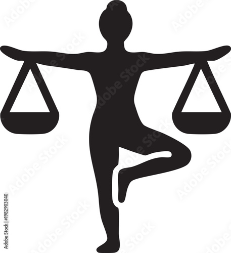 Yoga pose balancing scales symbolizing equilibrium and harmony in daily life