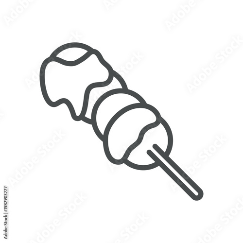 Dango Japanese sweet dumpling skewer outline icon. Rice balls on stick. Line vector illustration isolated on white