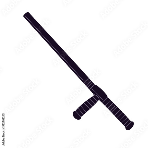 Flat vector illustration of police officer and law enforcement equipment set, including handgun, revolver, badge, flashlight, handcuffs, radio, baton, and bulletproof vest.