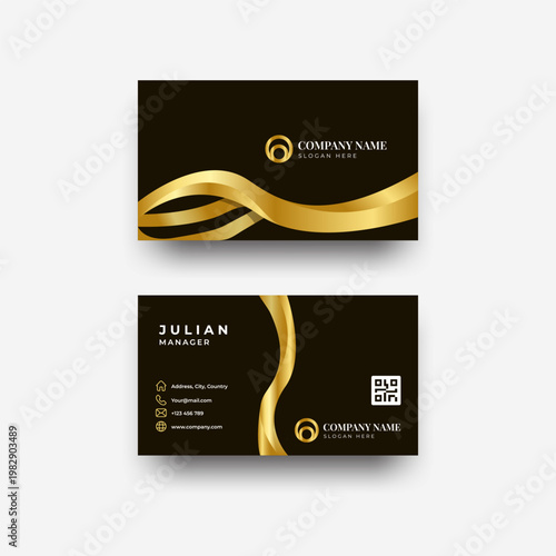 Luxurious gold waves grace elegant black business cards