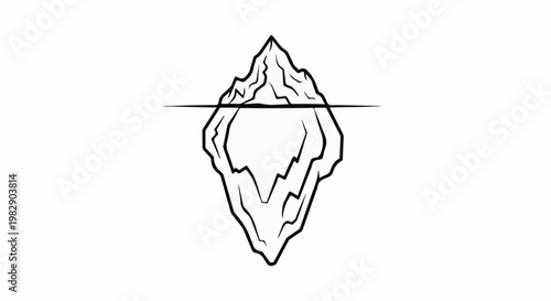 Stylized black and white drawing of an iceberg with the tip above water