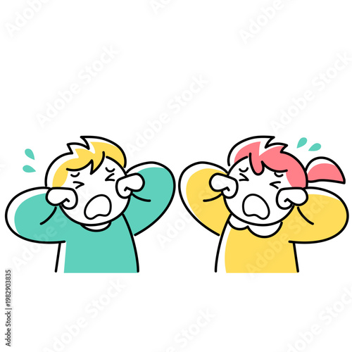 大泣きしている女の子と男の子の上半身