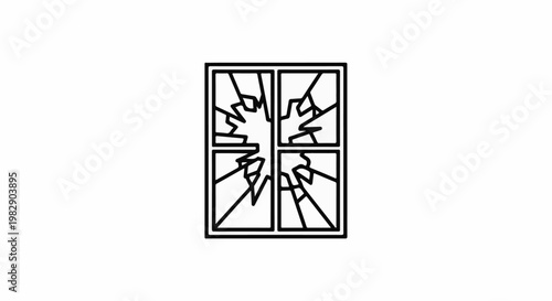 Simple outline of a four-pane window with a cracked pane