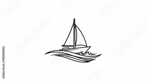 Simple line art of a sailboat gliding across stylized waves