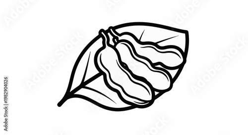 Simple line art of three pea pods resting on a leaf