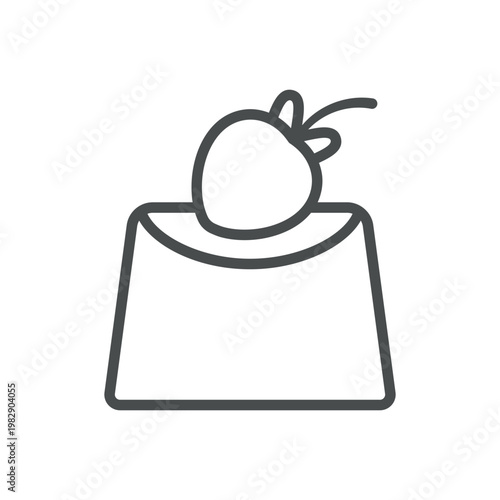 Panna cotta with berry outline icon. Italian jelly dessert with fruit topping. Line vector illustration isolated on white