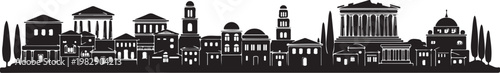 Ancient greece architecture cityscape panorama silhouette icon set historical landmark