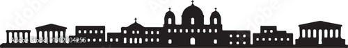 Ancient greece architecture cityscape panorama silhouette icon set historical landmark