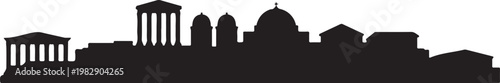 Ancient greece architecture cityscape panorama silhouette icon set historical landmark