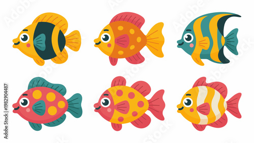 Cute Aquarium Fish Vector Set Colorful Cartoon Fish Collection