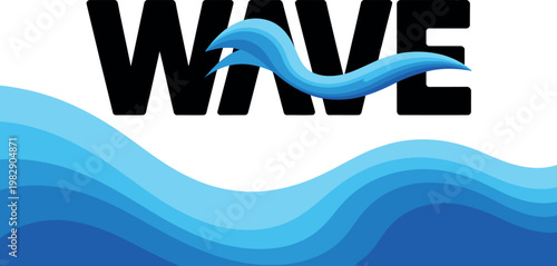 A stylized wave logo with blue ocean waves and a bold black design