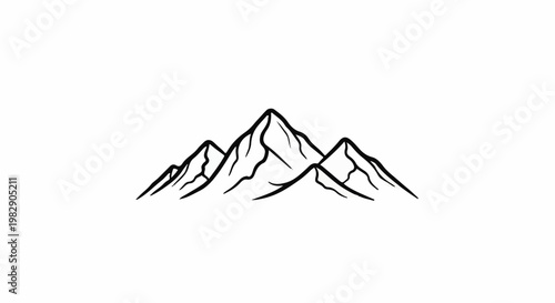 Stylized black and white outline drawing of a mountain range