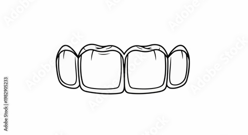 Stylized black and white outline drawing of human teeth in a row