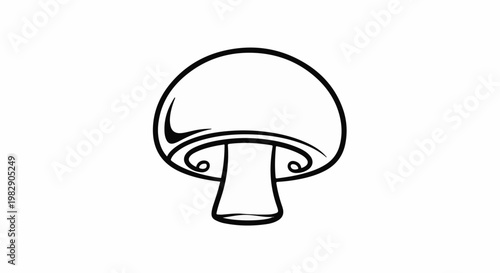 Black outline drawing of a mushroom with a rounded cap and thick stem