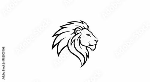 Stylized black outline of a lion's head facing right, with a prominent mane