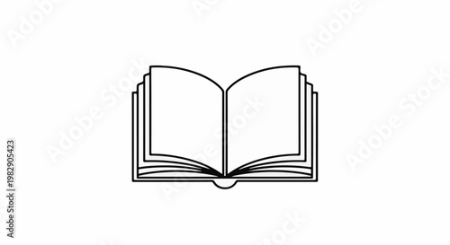 An open book with blank pages, depicted in a simple black outline style