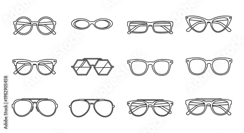 Fashionable eyewear and glasses frame collection including various styles for optical shop and design projects in vector format