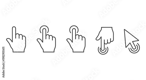 Hand cursor icons showing clicking and pointing actions for website user interface