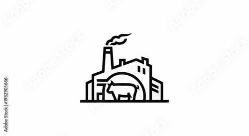 Stylized industrial building with smoking chimney and pig silhouette