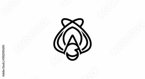 Abstract black linework symbol with intersecting curves and sharp angles